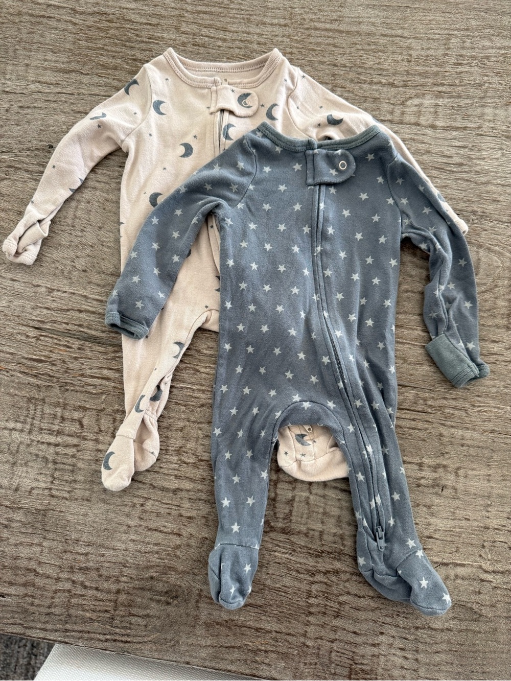Cloud Island set of two footie zippy sleepers size newborn blue cream